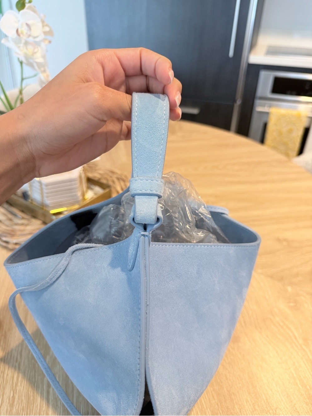 KHAITE Light Blue Suede Hobo Shoulder Bag - Picture 10 of 10